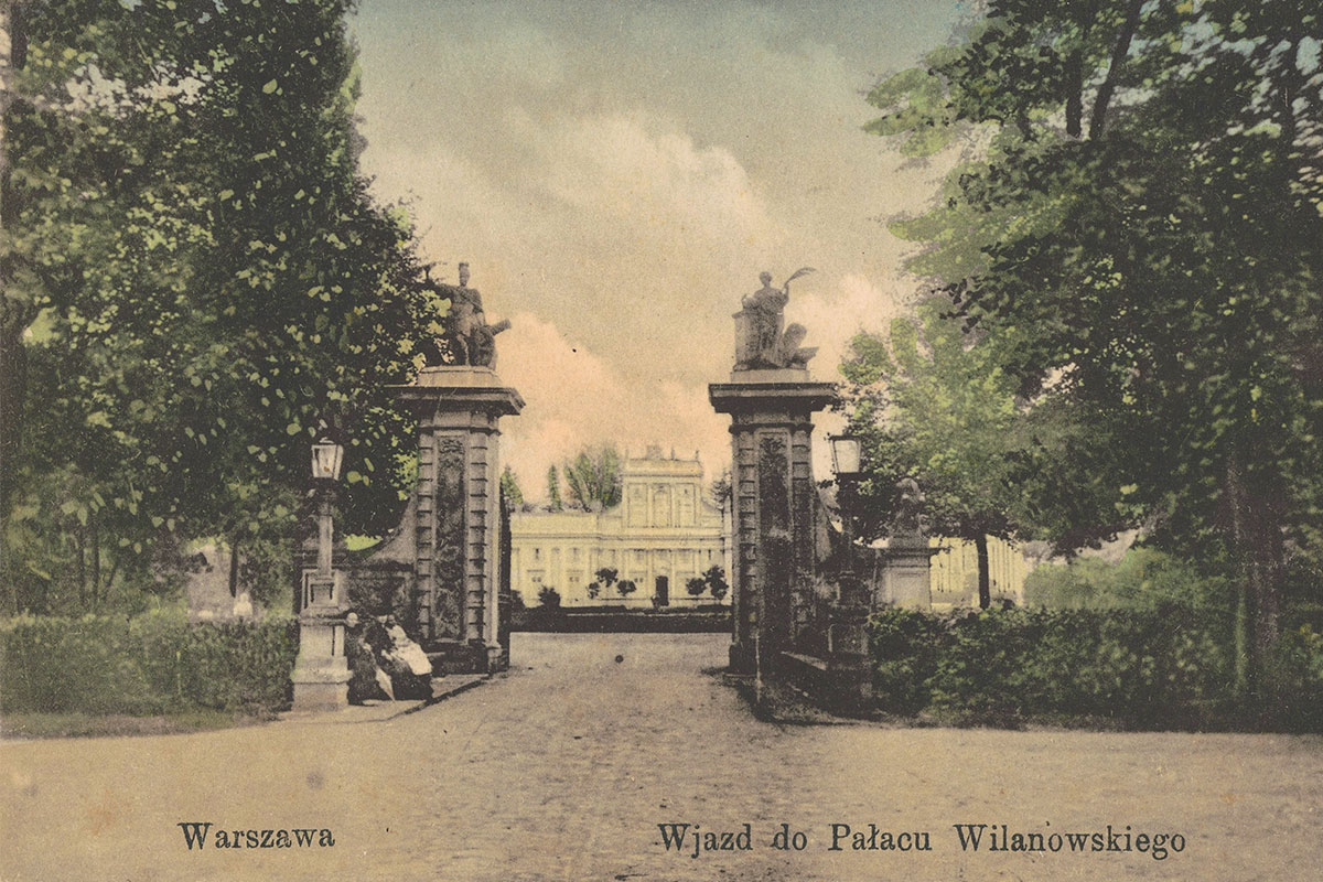 Pocztówka – Warszawa; wjazd do pałacu Wilanowskiego