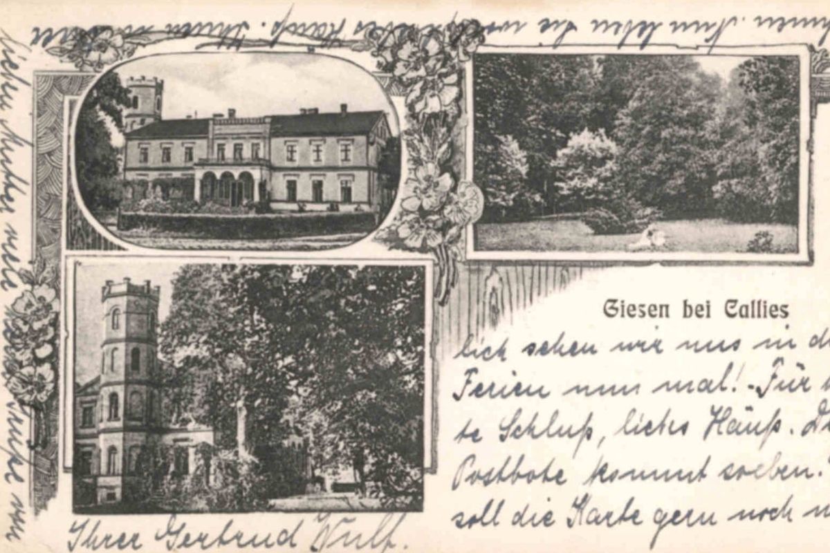 Pałac w Giżynie, pocztówka z 1918 r.