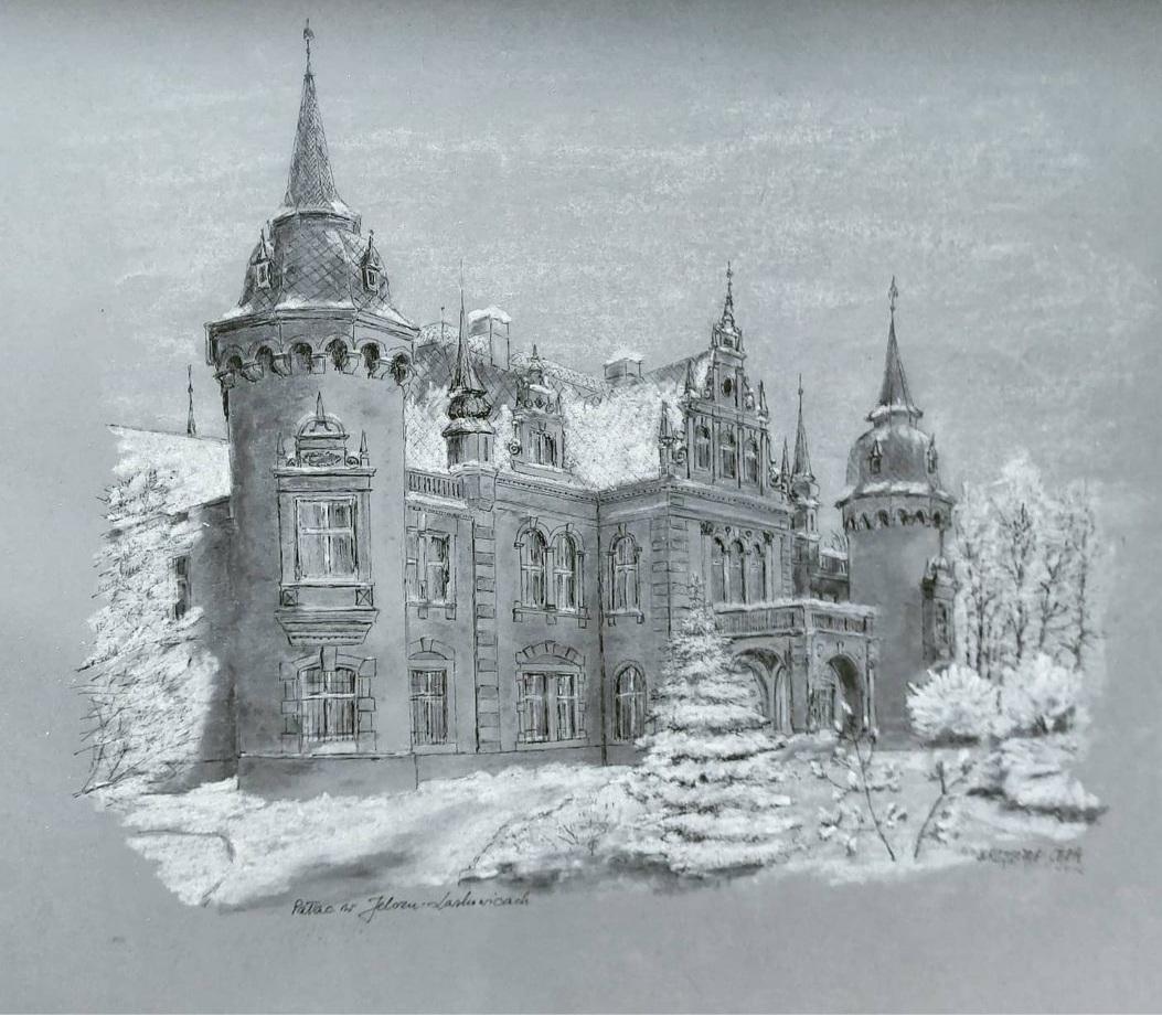 Pałac Jelczu-Laskowicach rysunek Krzysztof Cepa