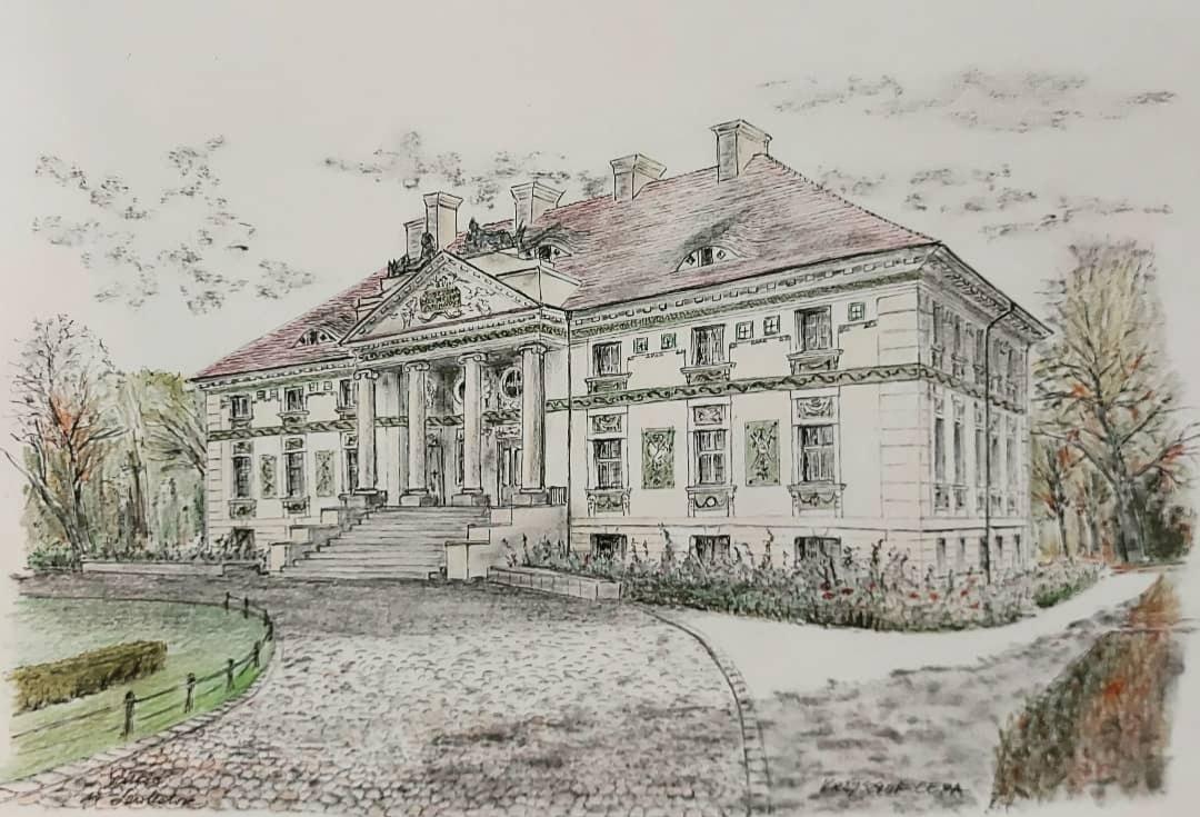 Pałac w Lewkowie rysunek Krzysztof Cepa