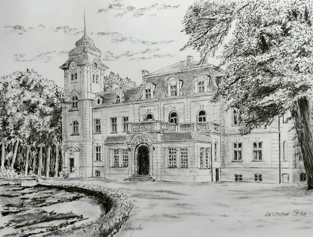 Pałac w Obrzycku rysunek Krzysztof Cepa