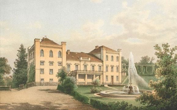 pałac Trzcinno litografia Alexander Duncker