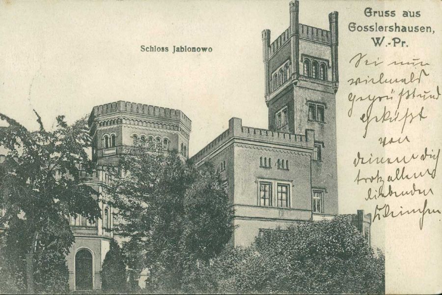 Pałac Jabłonowo Pomorskie stara pocztówka 1908