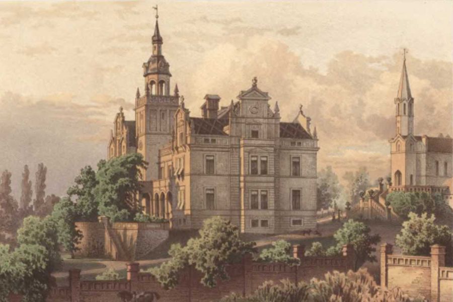 Pałac Biechów Litografia Alexander Duncker